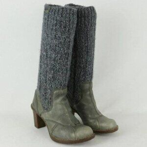 El Naturalista Duna Women's Size 5 Gray Leather & Knit Winter Sock Heeled Boots